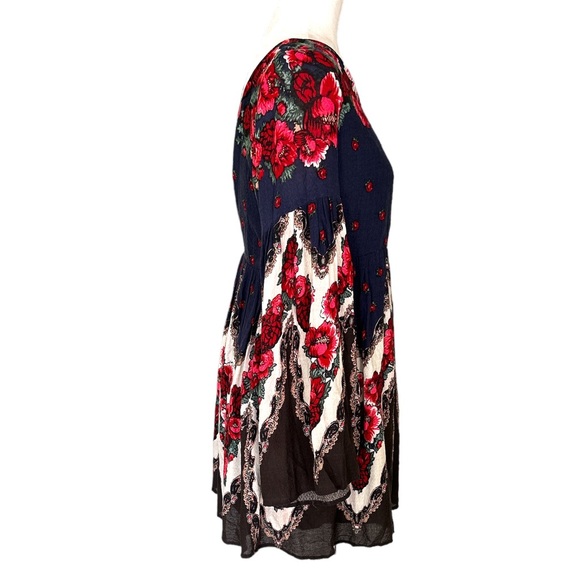 Free People Falling Tapestry Floral Rose Draped Bell Sleeve Peasant Dress - S - Picture 9 of 16
